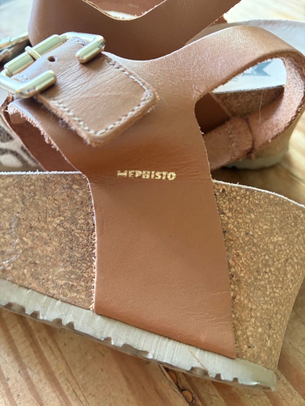 Mephisto Lissandra Cork Wedge Platform Sandals Leather Brown Cream Gold Size 10 - Picture 3 of 14